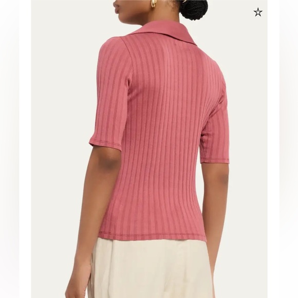 Vince Elbow Sleeve Polo Cotton Rose Size Medium - Picture 3 of 8